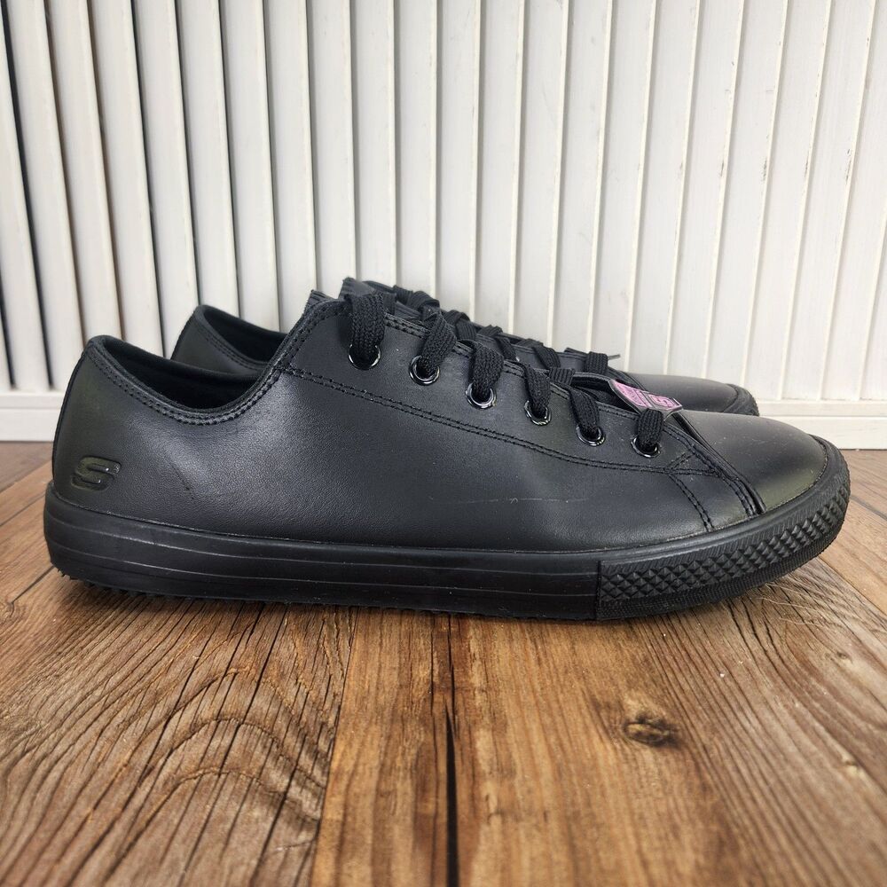 Skechers Arispel SR Slip Resistant Work Shoes Womens Sz 11 Black Leather Sneaker